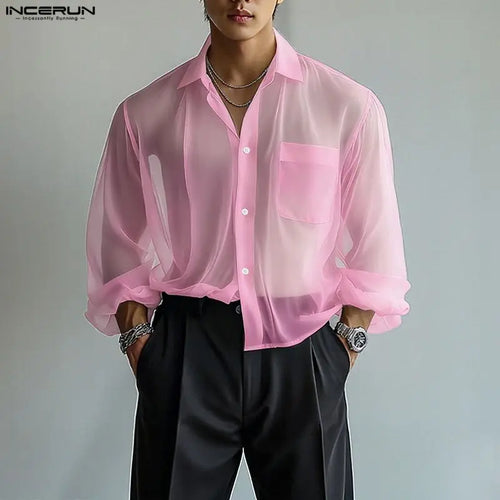Men’s See-Through Chiffon Shirt – Loose Streetwear Top